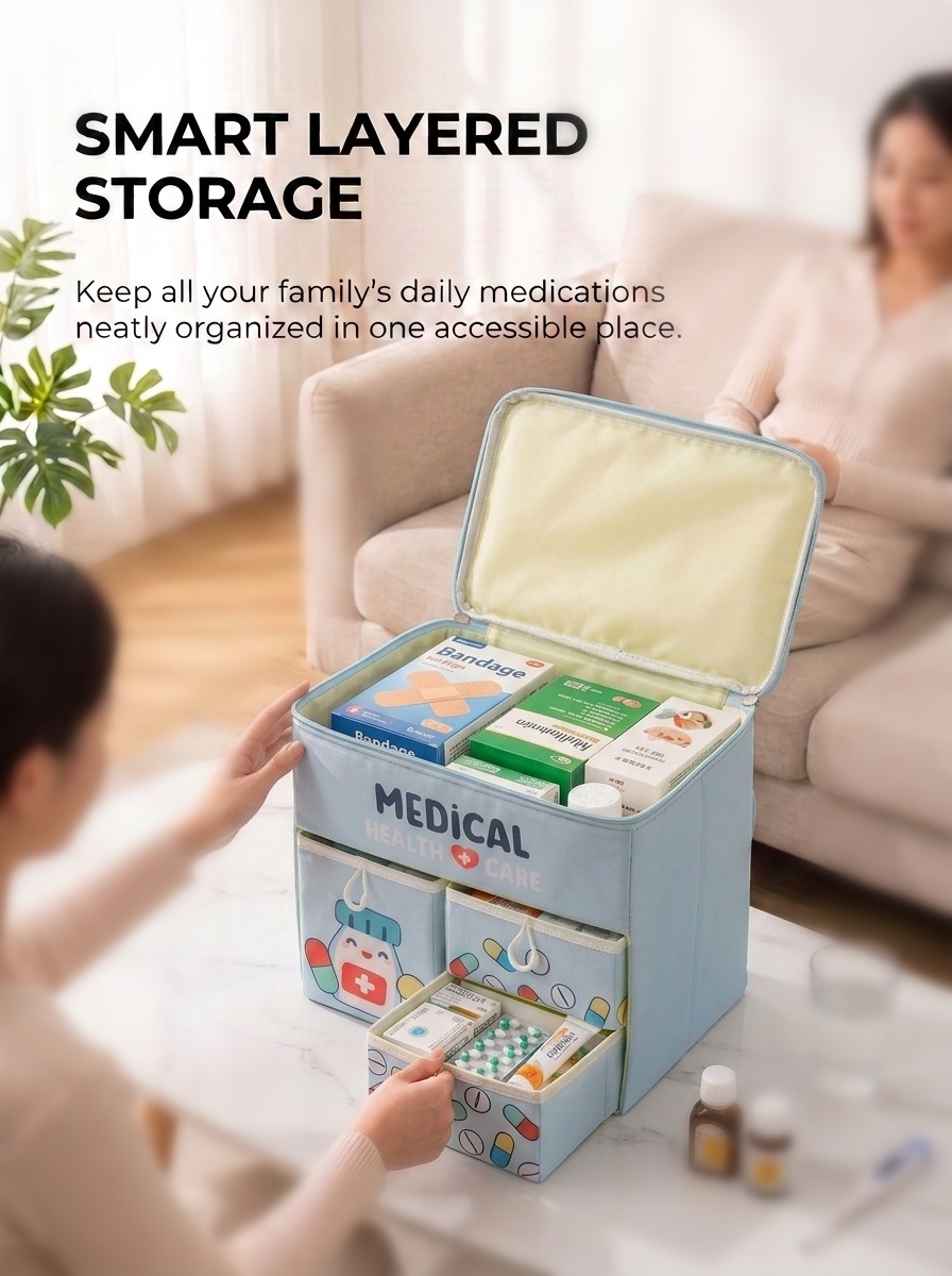 First Aid Bag Kit - 휴대용 만화 캐릭터 구급상자 대용량 서랍형