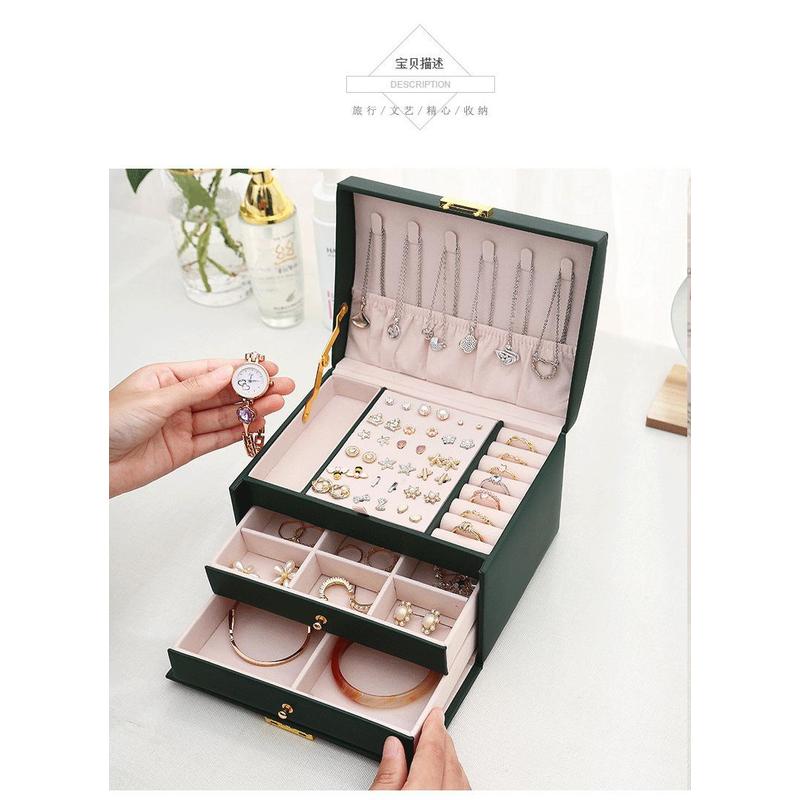 보안 키 잠금 장치가 있는 3단 서랍 PU 가죽 보석함 - Lockbox Key Secure 리뷰 및 가격