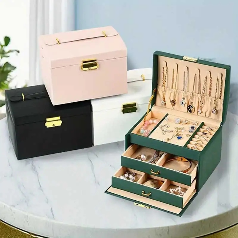 보안 키 잠금 장치가 있는 3단 서랍 PU 가죽 보석함 - Lockbox Key Secure 리뷰 및 가격